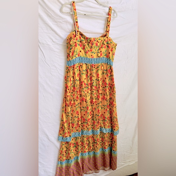 FARM RIO 🍌 Anthropologie Tropical Anjou Cashew Yellow Layered Maxi Dress NWT - Picture 11 of 17